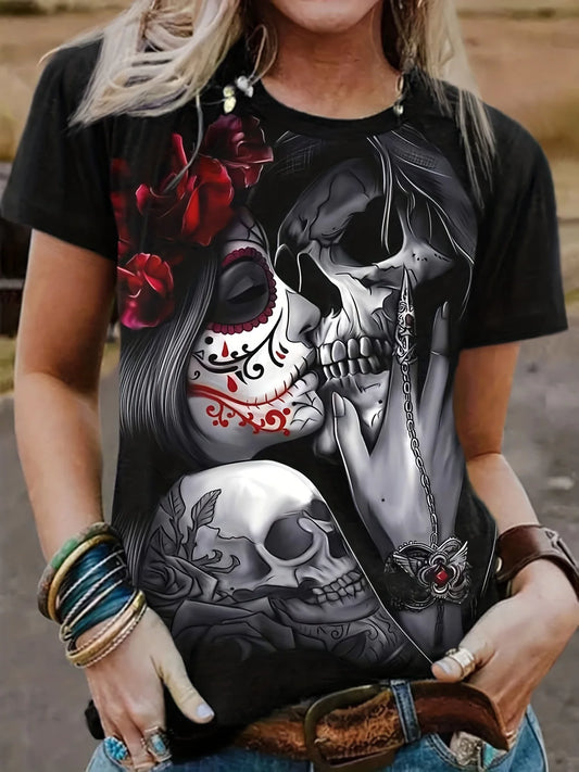 Skull T-shirt 3D Print Round Neck Short Sleeve