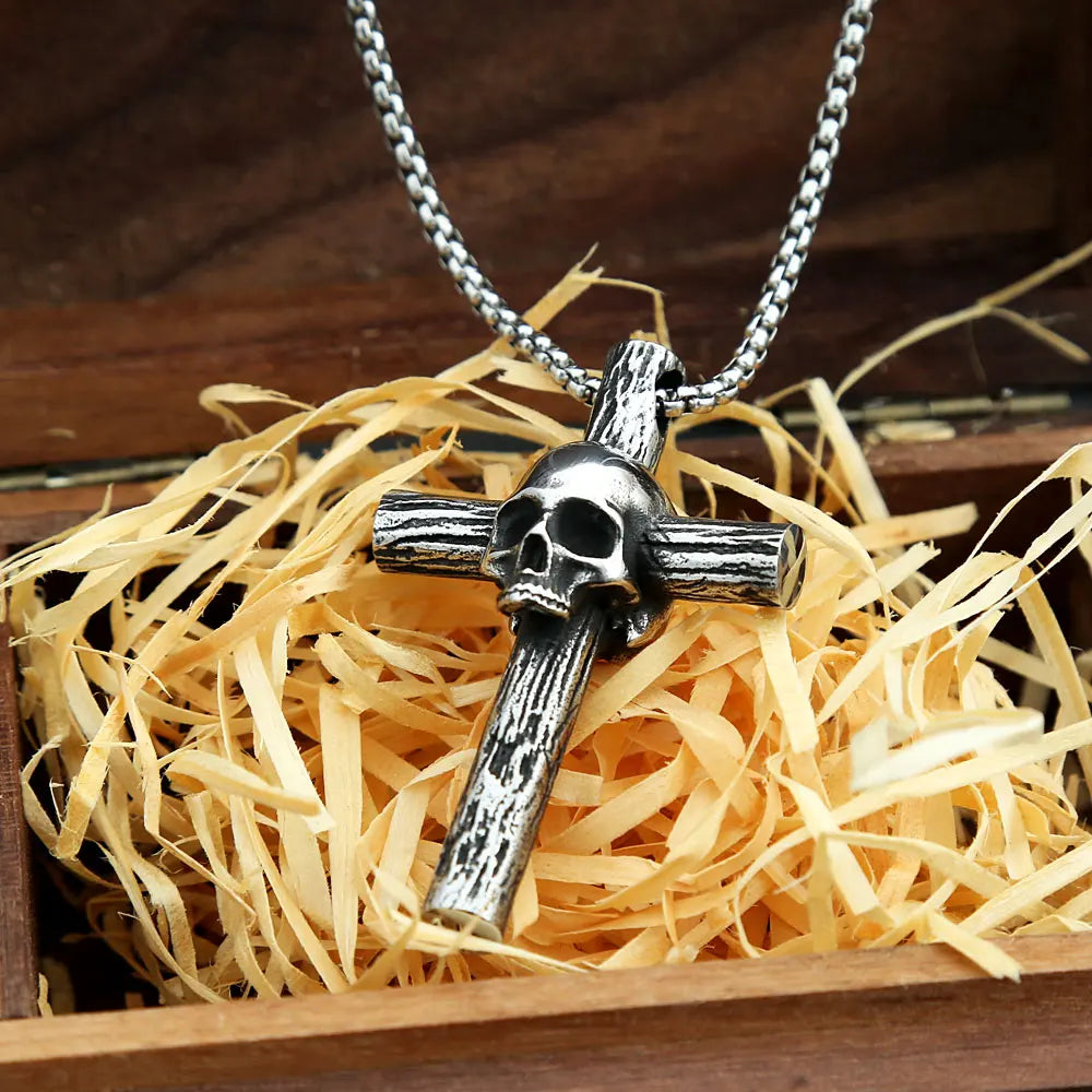 Skull Cross Pendant Necklace 316L Stainless Steel