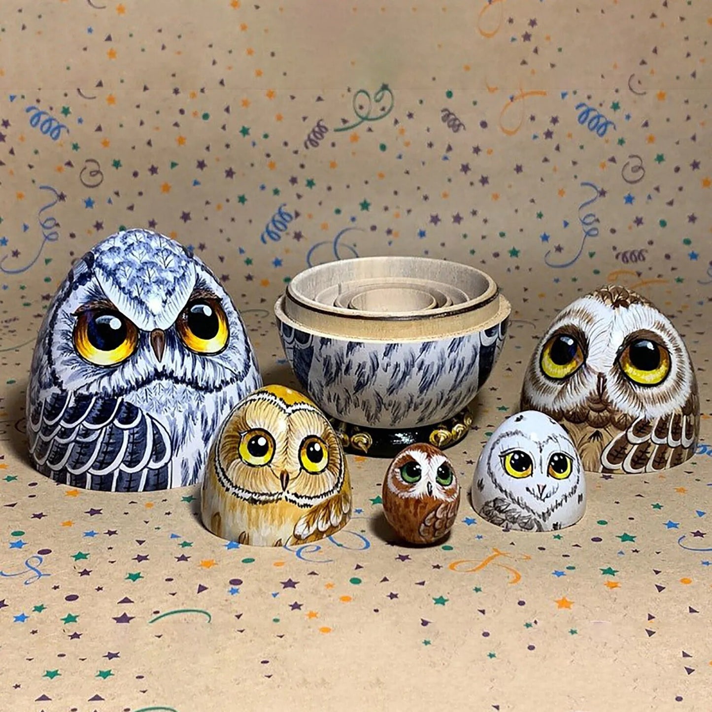 Owl Figurines Egg Crafts Wooden Art