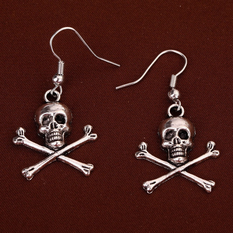 Silver Plated Skull Pirate Earrings