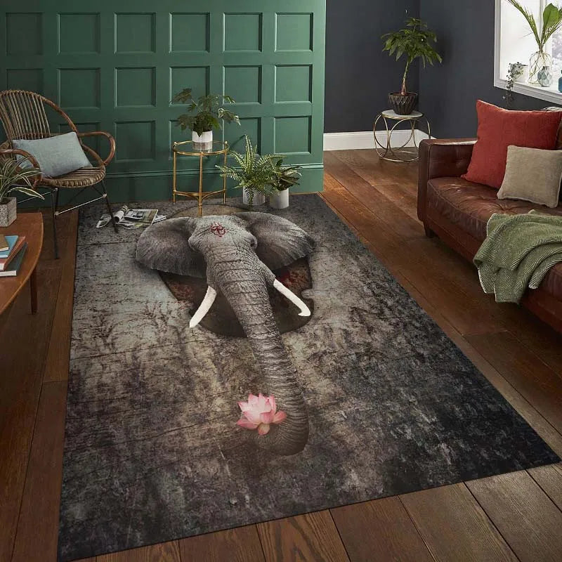 Elephant 3D Printed Rugs Non-slip Floor Mats