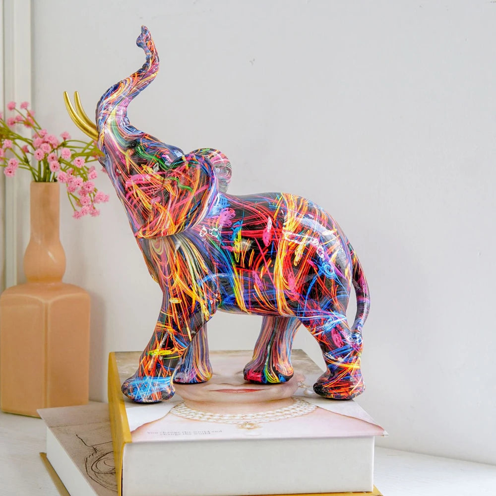 Elephant Colorful Art Sculpture Figurine Resin Statue