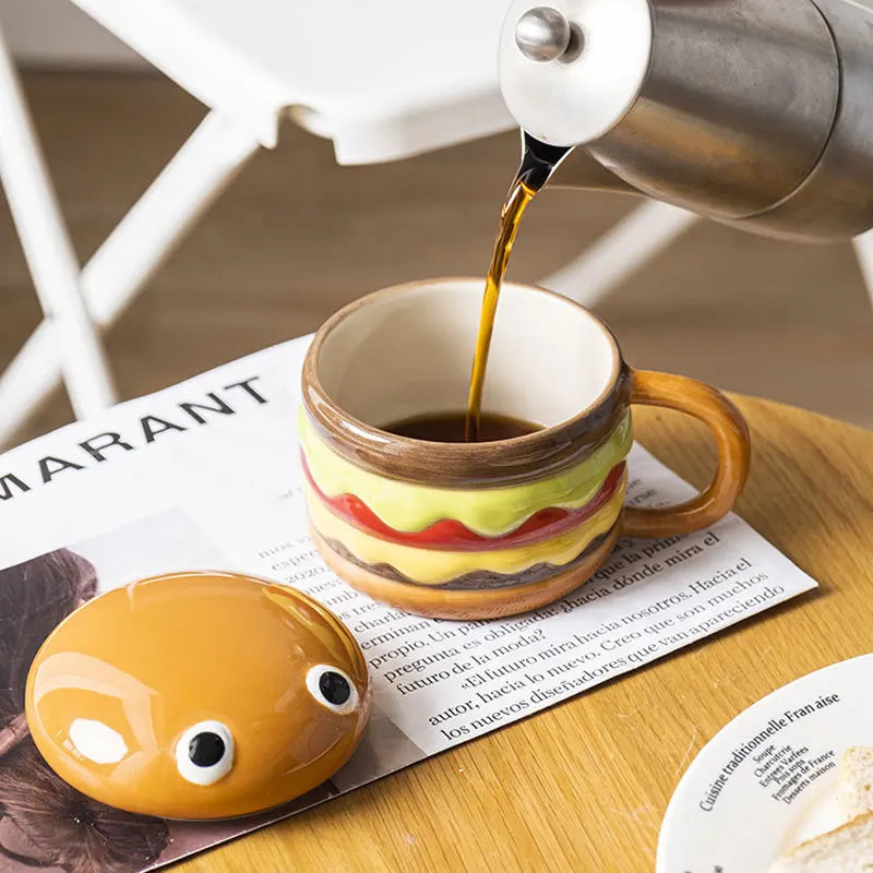 Hamburger Coffee Cup Cute Cartoon Ceramic Mug