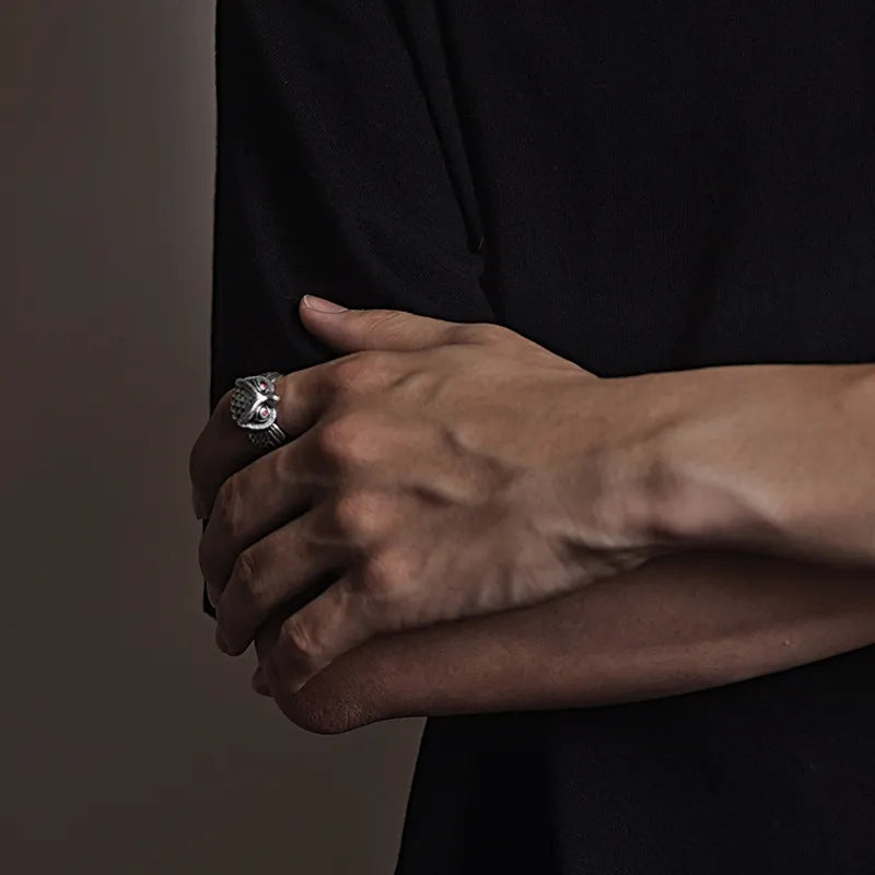 Owl Opening Adjustable Ring Silver Plated