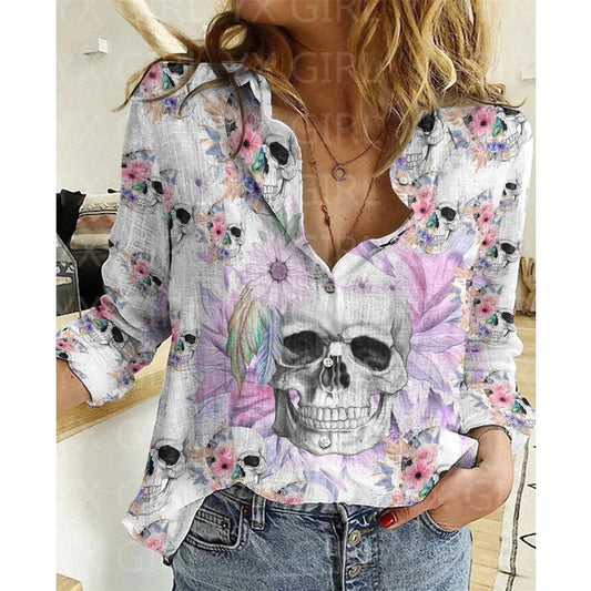 Skull Flower Printed Casual Shirt
