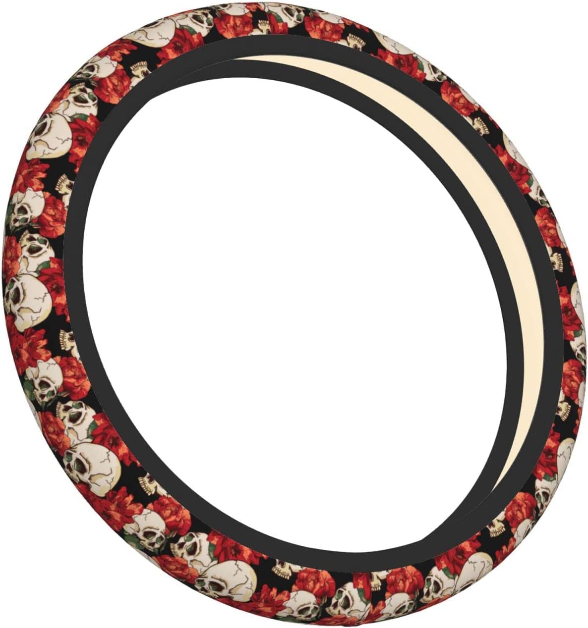 Skull Red Flower Steering Wheel Cover 15 Inches