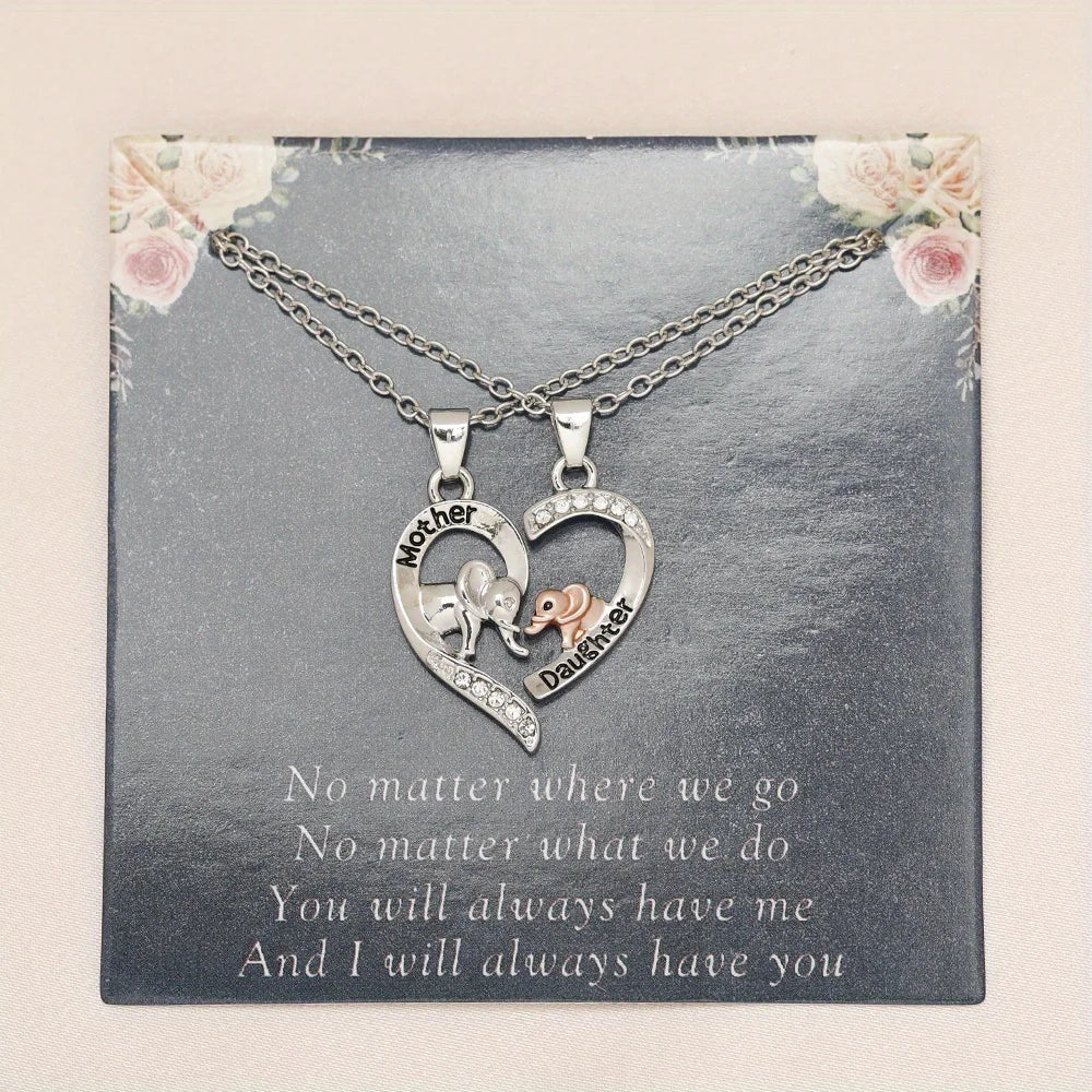 2pcs Mom and Daughter Elephant Necklace for Mom and Daughter Mother's Day