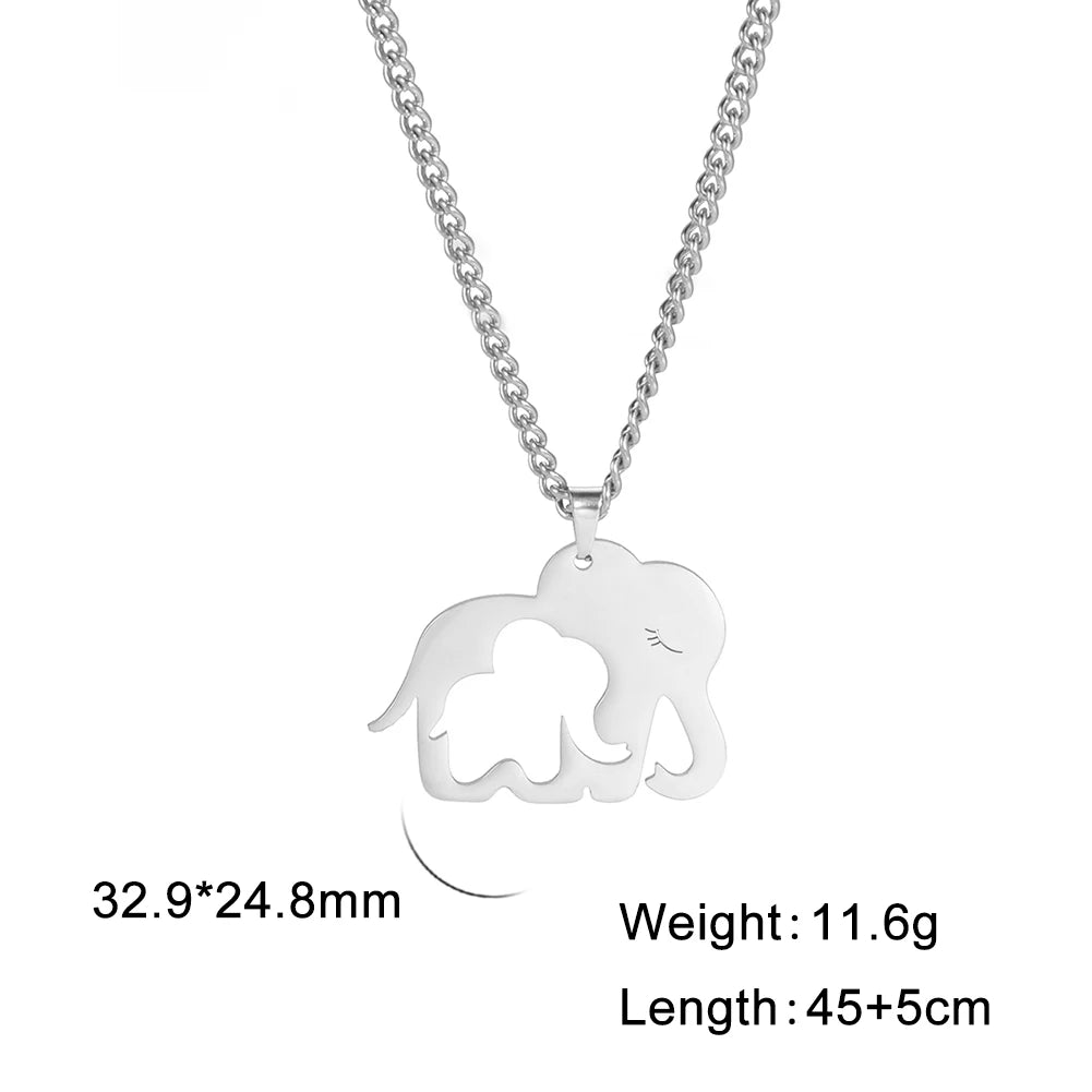 Elephant Family Pendant Stainless Steel Necklace Gold Color