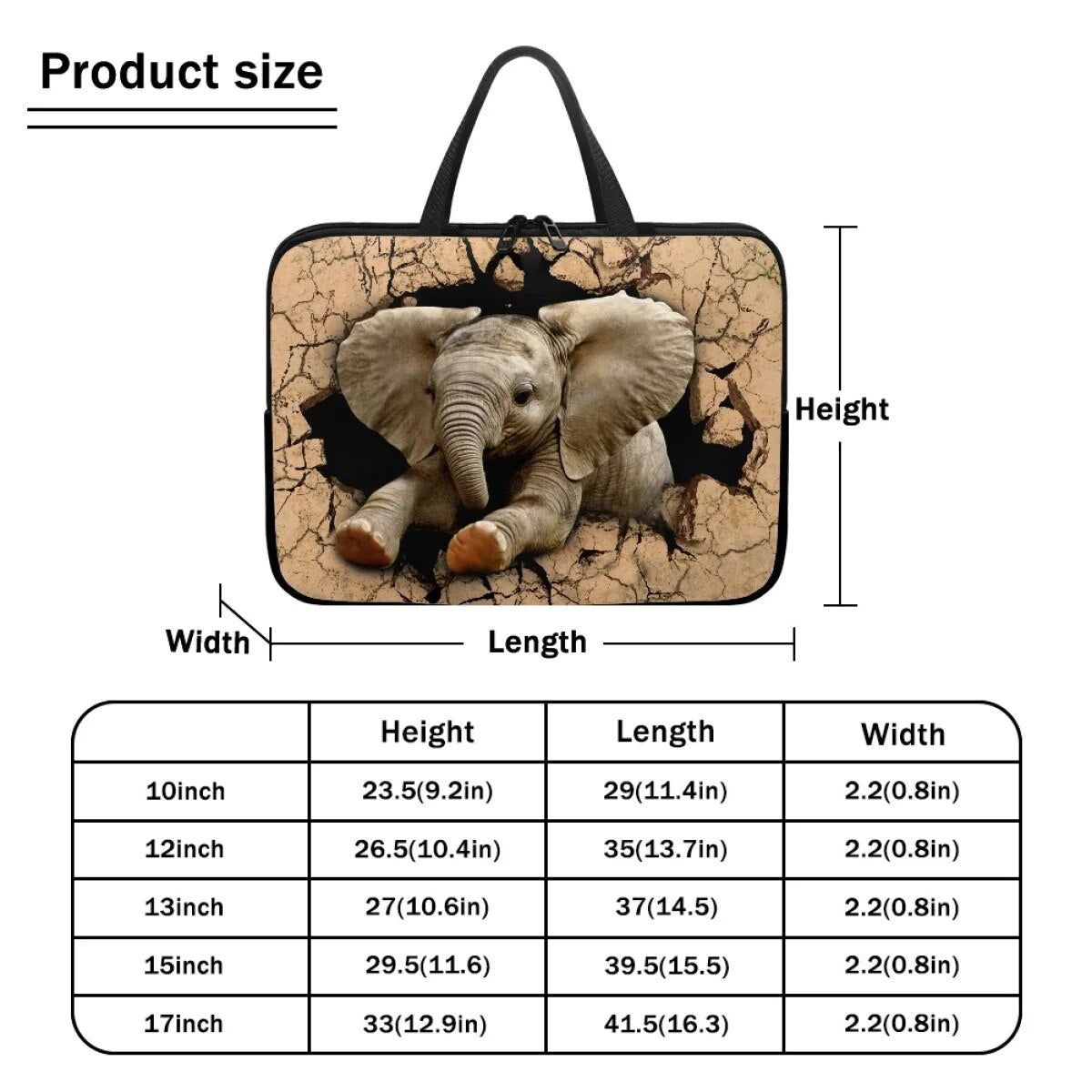 Cute Elephant Laptop Case Tablet Bag Zipper