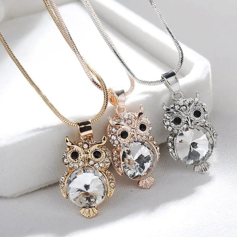 Owl Pendant Chain Crystal Necklace