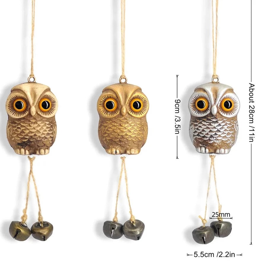 Owl Statue Hanging Metal Bells Chime