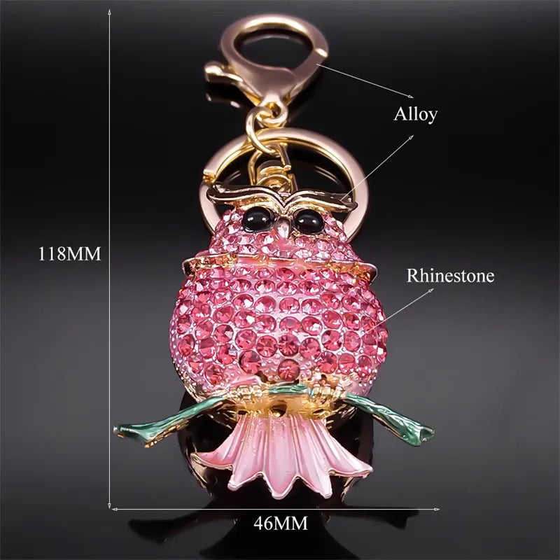 Owl Lovely Keychain Pink Rhinestone