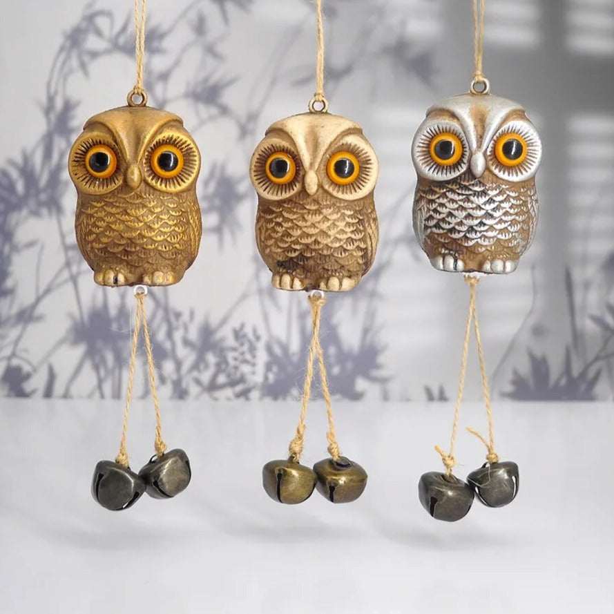 Owl Statue Hanging Metal Bells Chime
