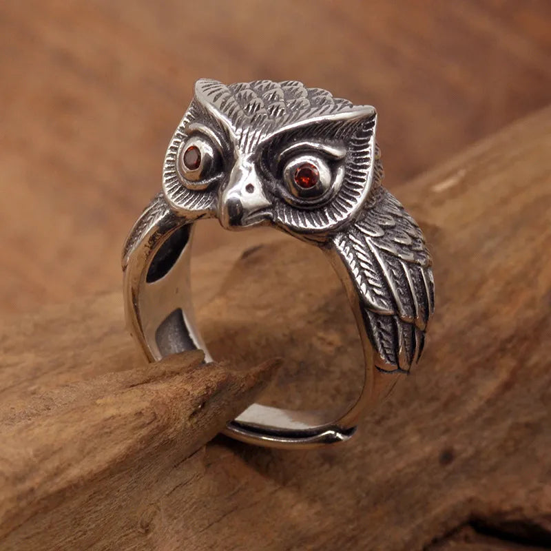 Owl Opening Adjustable Ring Silver Plated