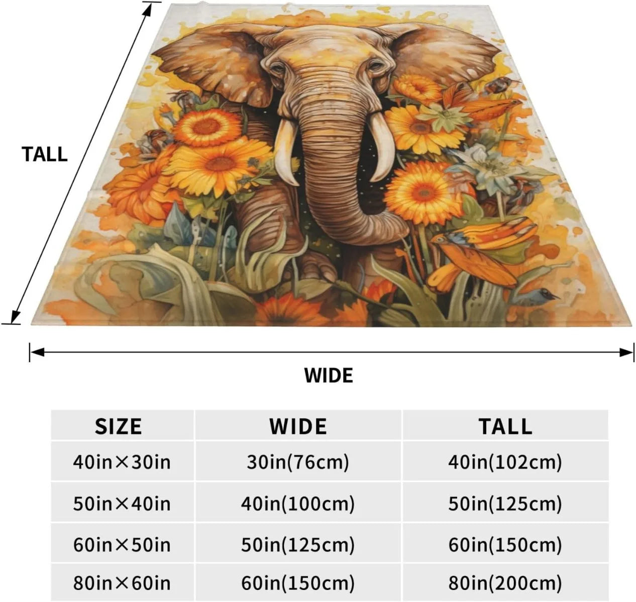 Elephant Sunflower Blanket Sherpa Fleece Flannel Throw