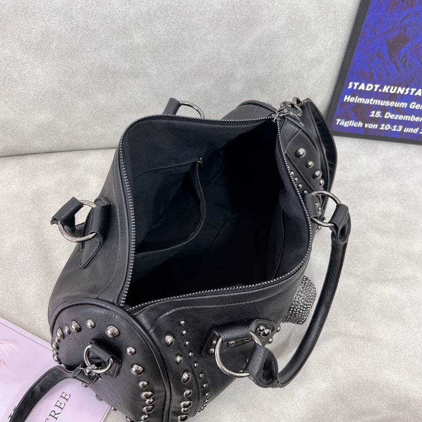Skull Studded Black Handbags Gothic Rivet