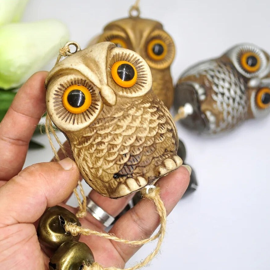 Owl Statue Hanging Metal Bells Chime