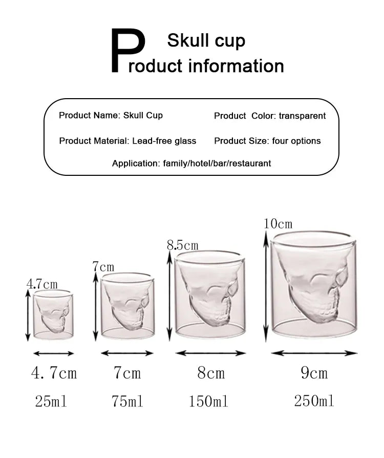 Skull Transparent Mug Glasses Crystal Cups Double Wall