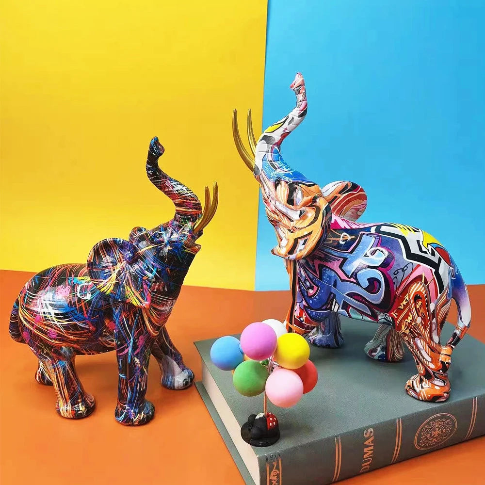 Elephant Colorful Art Sculpture Figurine Resin Statue