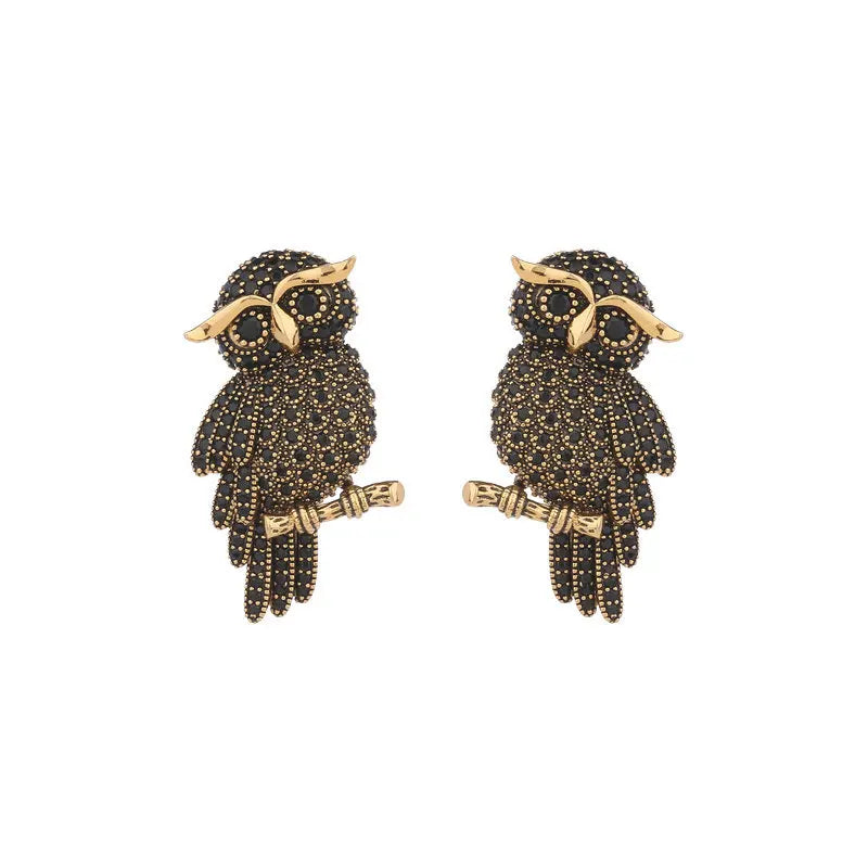 Owl Earrings S925 Silver Shiny Zircon