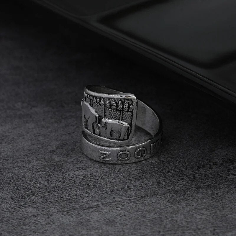 Elephant Silver Color Carving Ring
