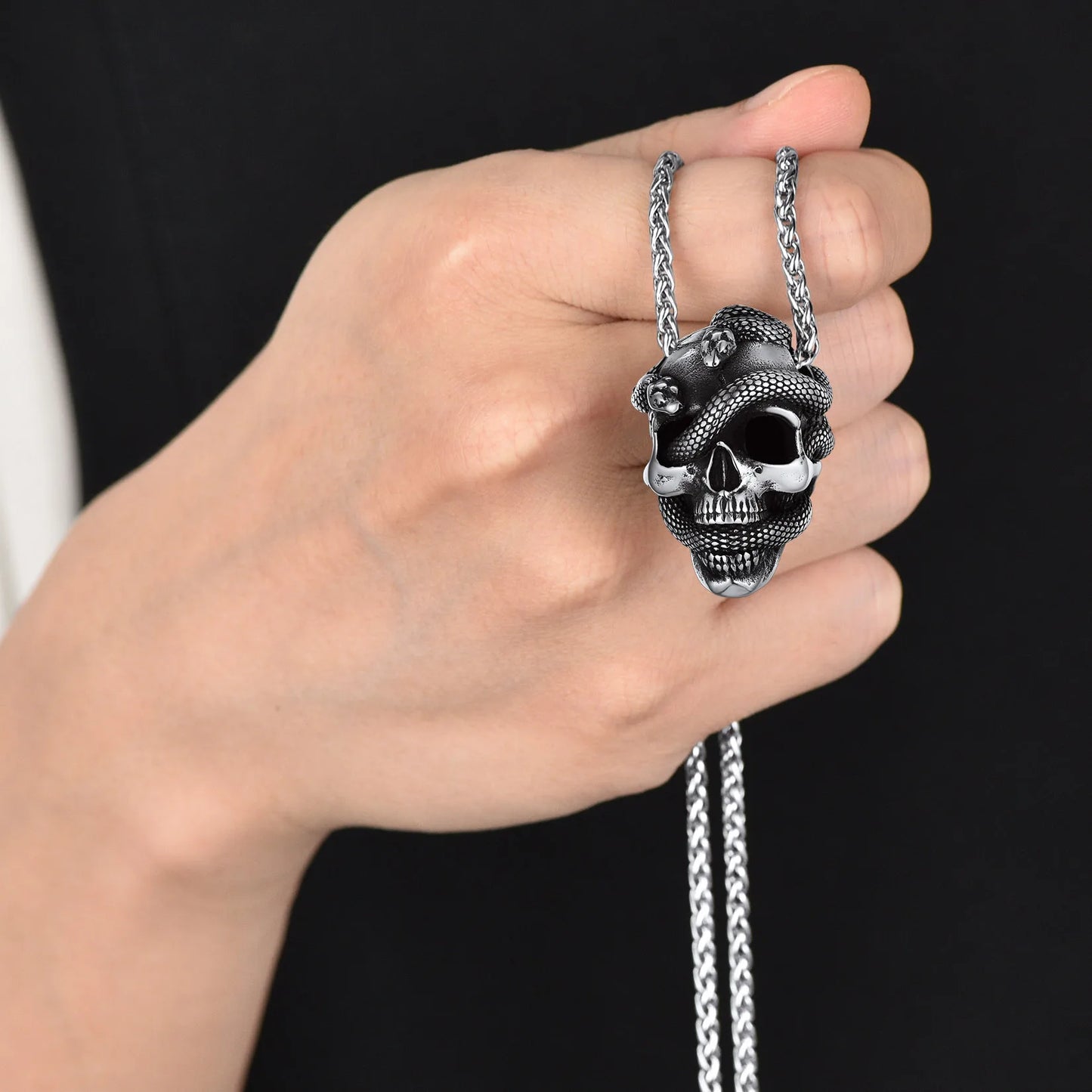 Skull In Snake Stainless Steel  Necklace