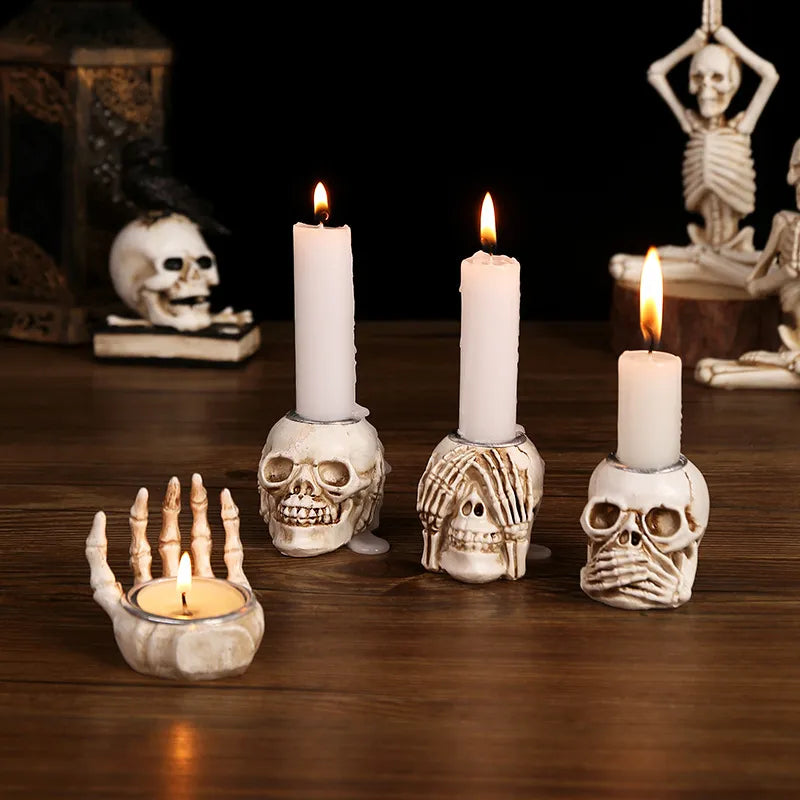 Halloween Skull Head Figurines Resin Candle Holder
