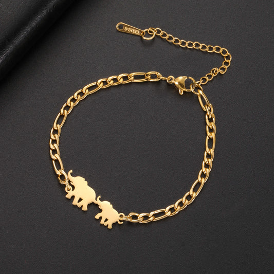 Elephant Family Bracelet Gold Color Stainless Steel