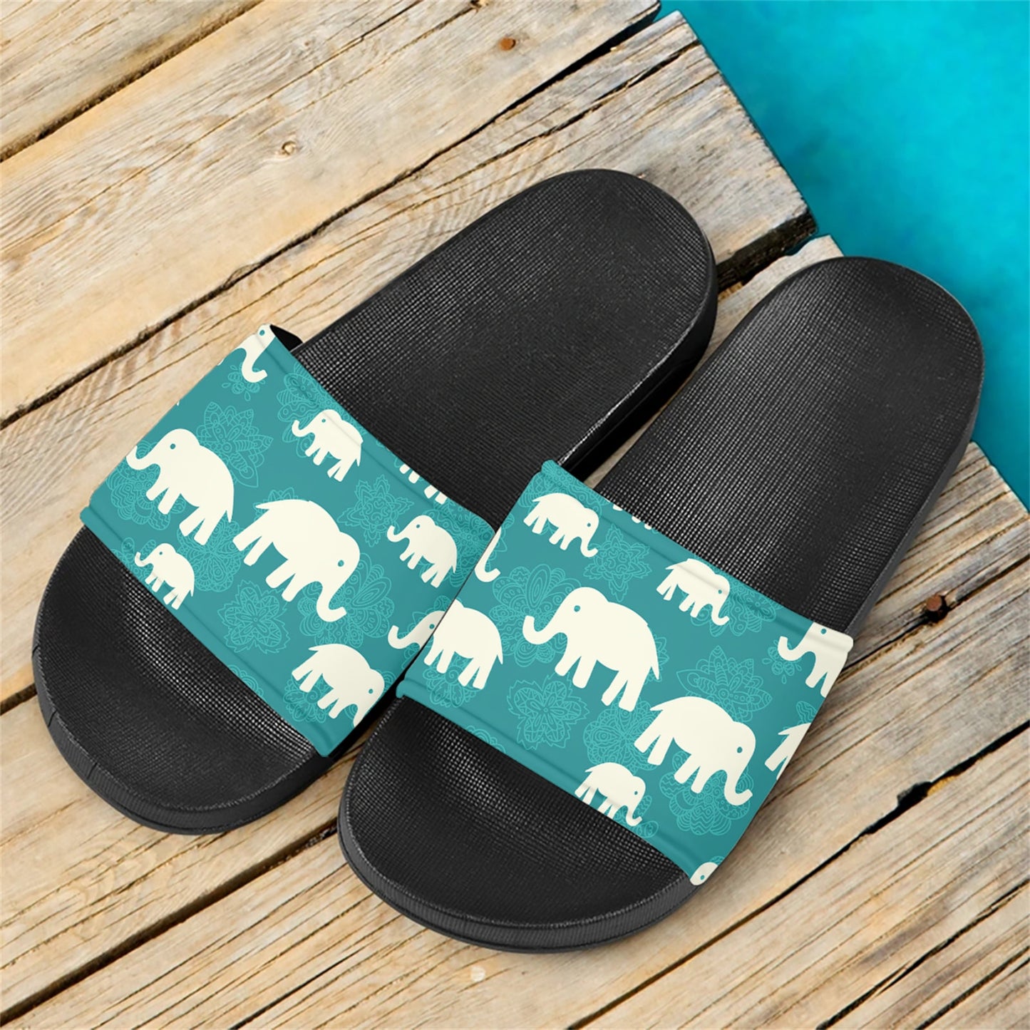 Cartoon Elephant Blue Slippers Non-slip