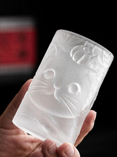 Cute Cat Glazed Cup Glass Drinking