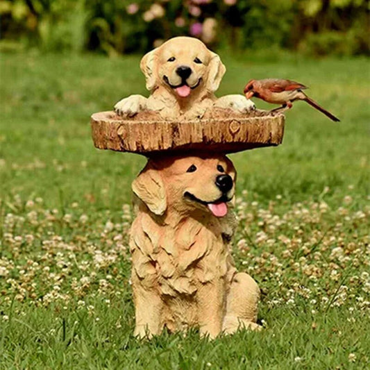 Dog Statues Bird Feeder Resin