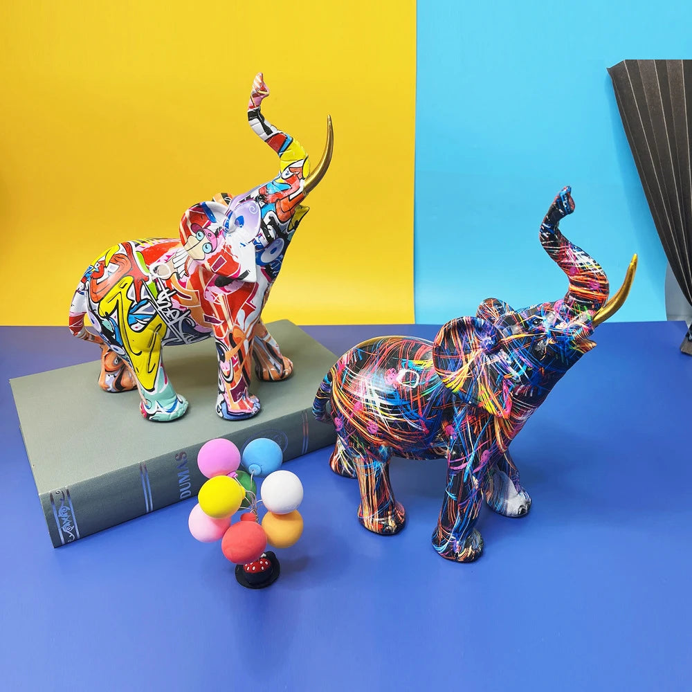 Elephant Colorful Art Sculpture Figurine Resin Statue