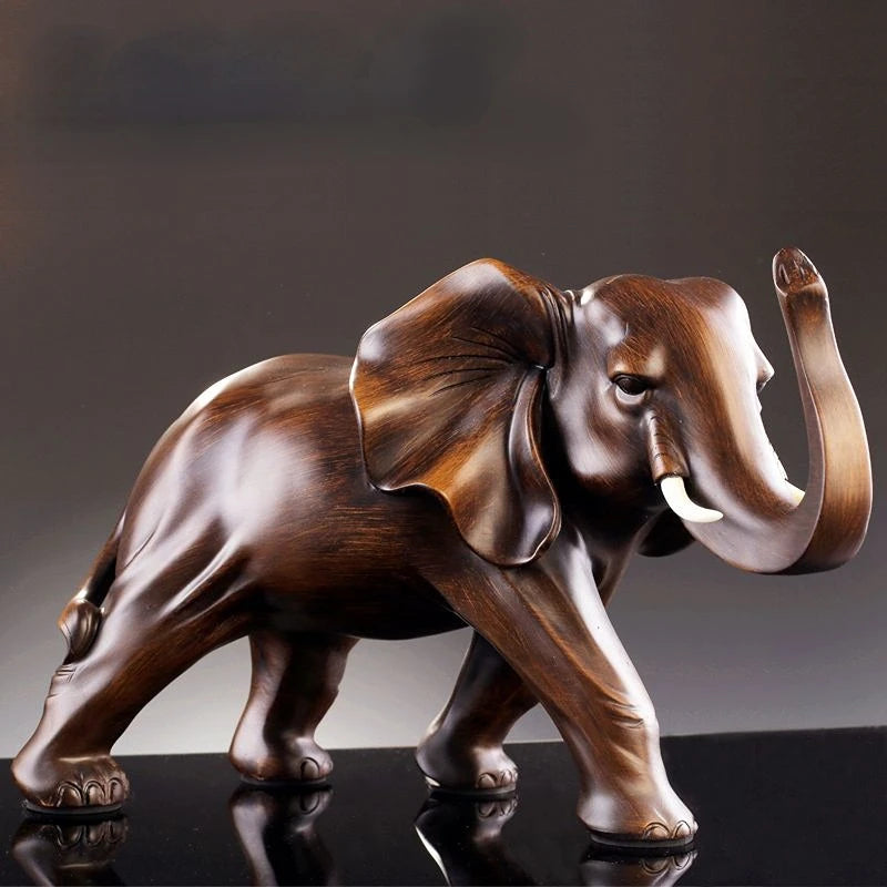 Elephant Resin Statue Wooden Color
