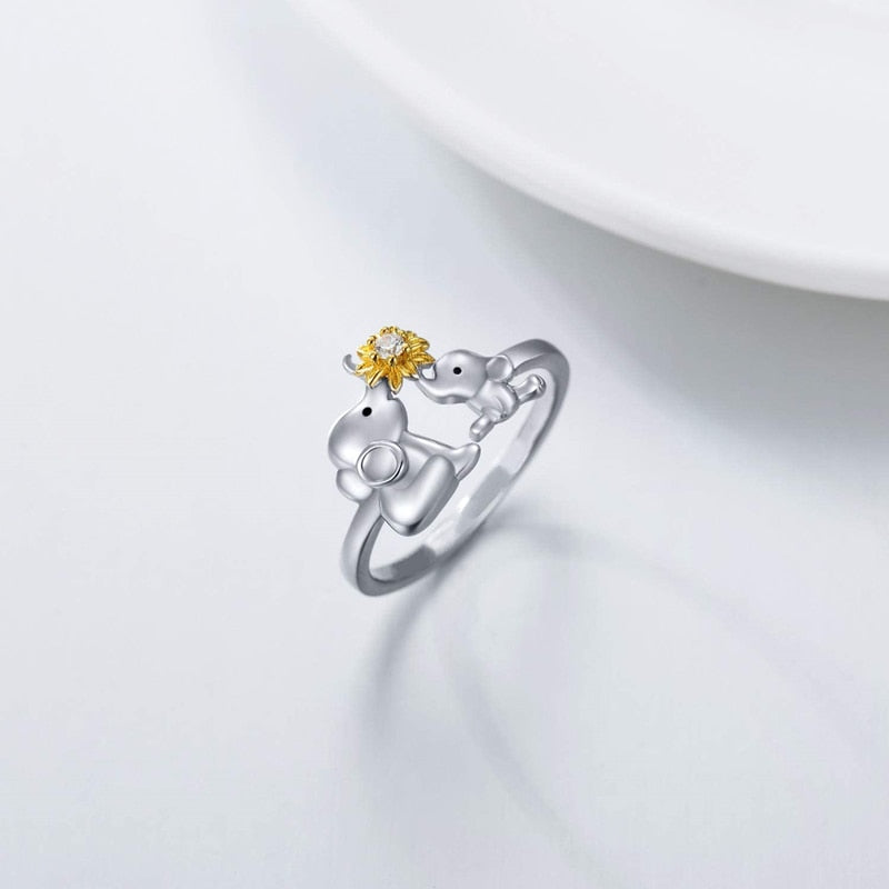 Elephant Ring Mother and Child Holding Sunflowers Family Love