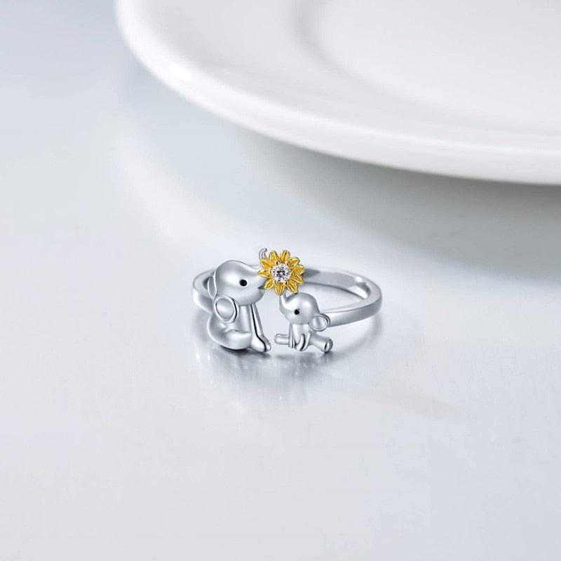 Elephant Ring Mother and Child Holding Sunflowers Family Love