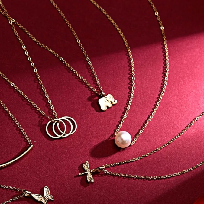 Elephant Flower Gold Color Pendant Necklaces