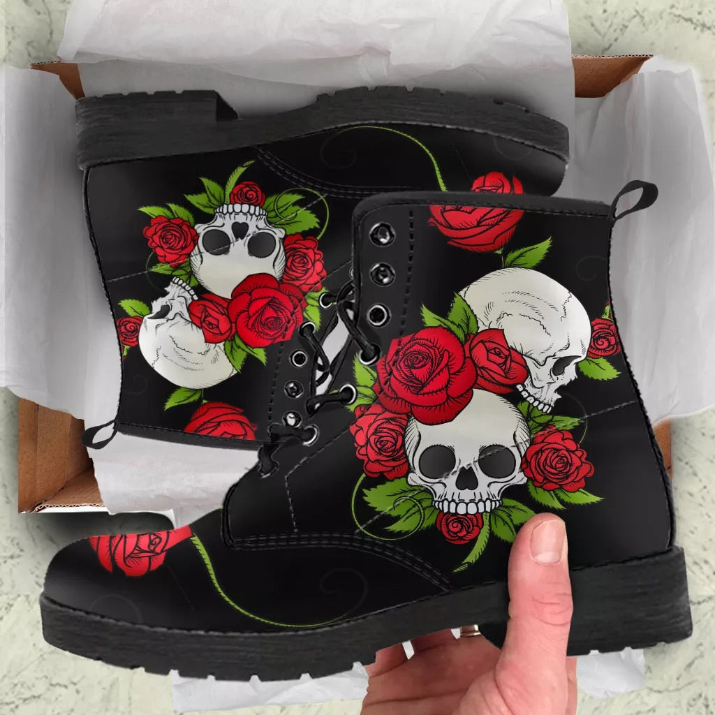 Women Skull Rose Boots