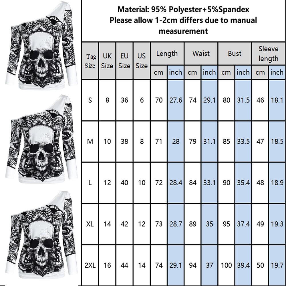 Skull Off Shoulder Two Piece Sets Long Sleeve