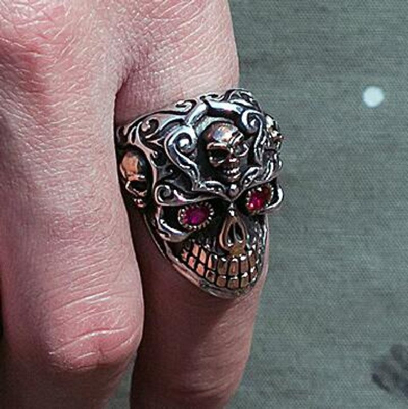 Retro Gothic Style Red Zircon Eye Skull