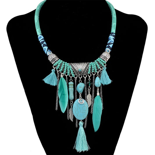 Vintage Native Turquoise Feather Necklace