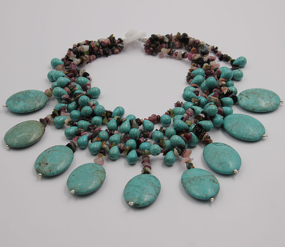 Big Turquoises Necklace Handmade For Women