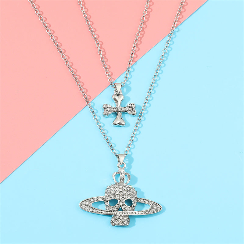 Rhinestone Sparkle Skull Necklace