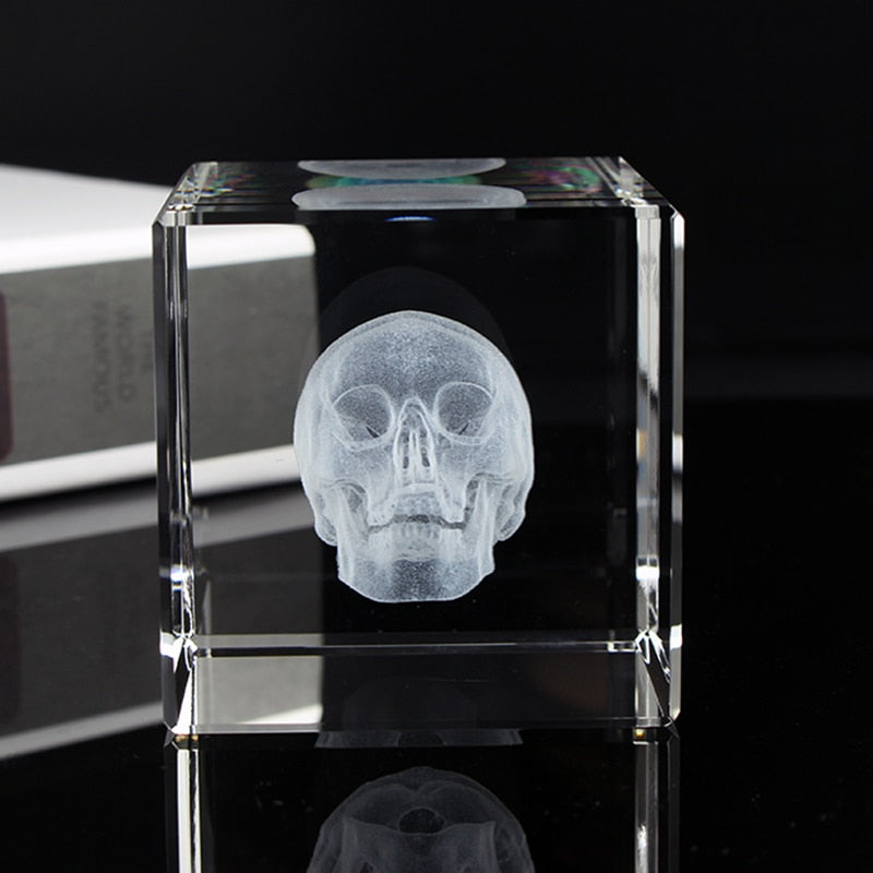 3D Design Human Skull Heart Crystal Laser Cube Home Decor