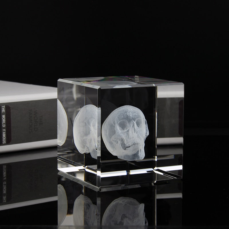 3D Design Human Skull Heart Crystal Laser Cube Home Decor