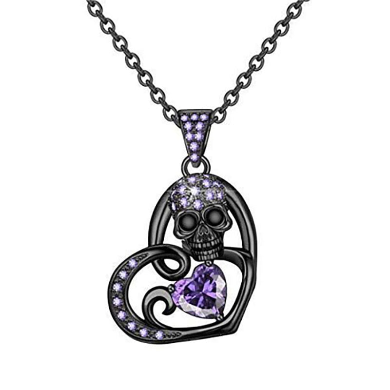 Skull Purple Heart Necklace