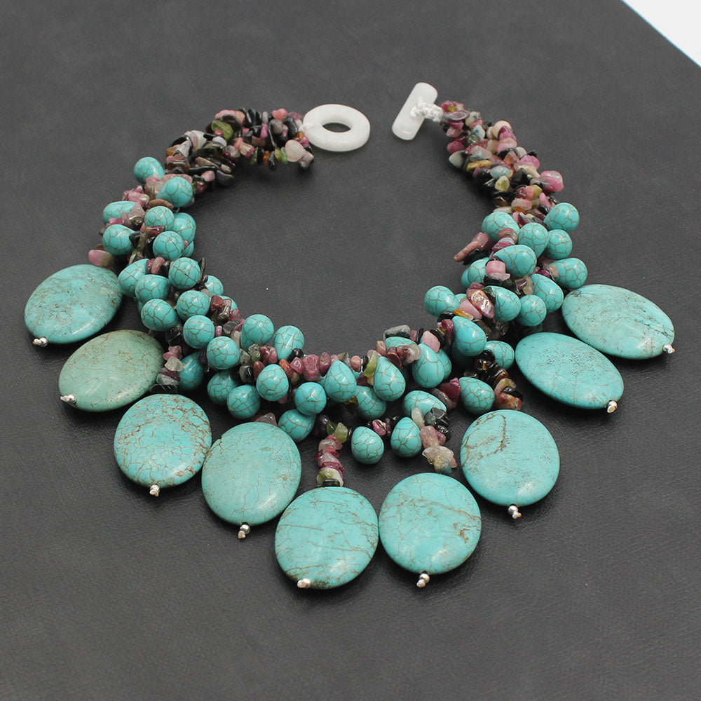 Big Turquoises Necklace Handmade For Women
