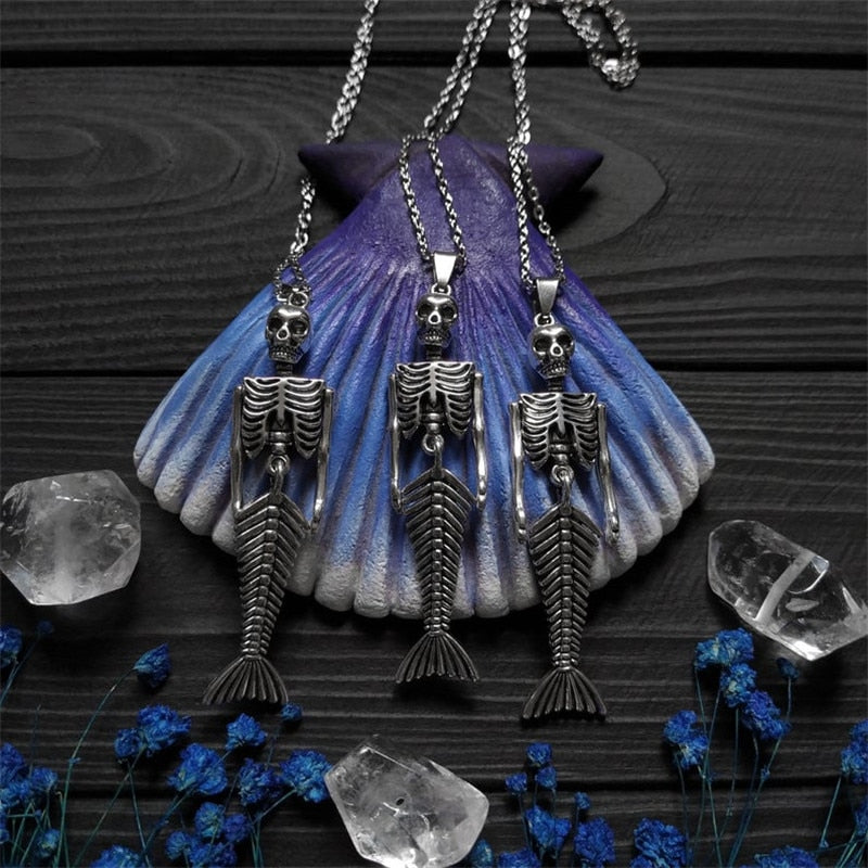Mermaid Skeleton Gothic Skull Necklace