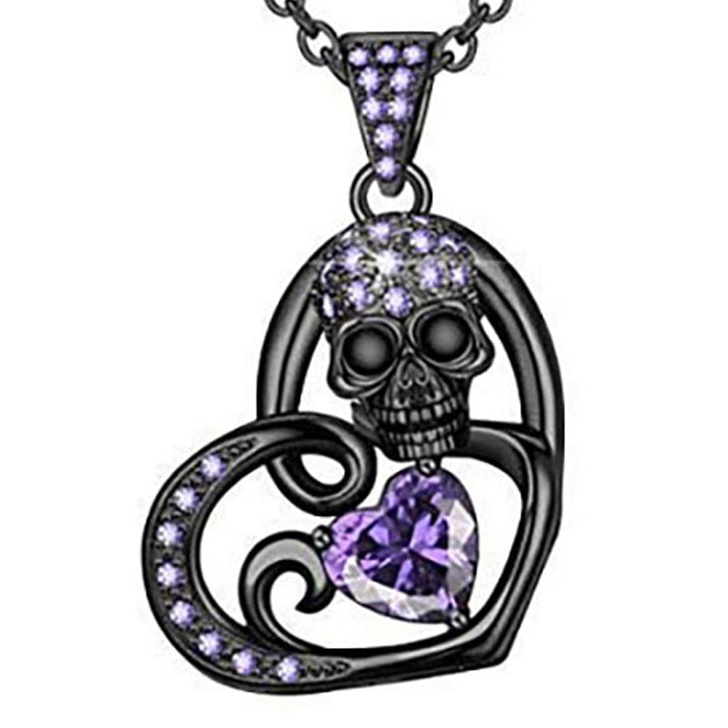 Skull Purple Heart Necklace