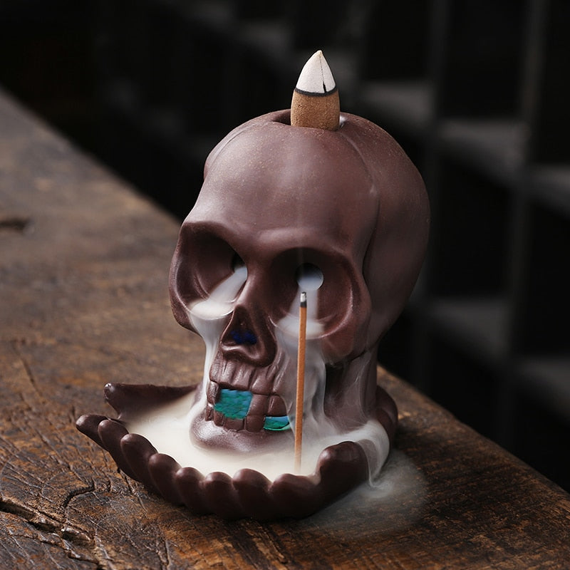 Handmade Purple Clay LED Light Skull Backflow Incense Burner