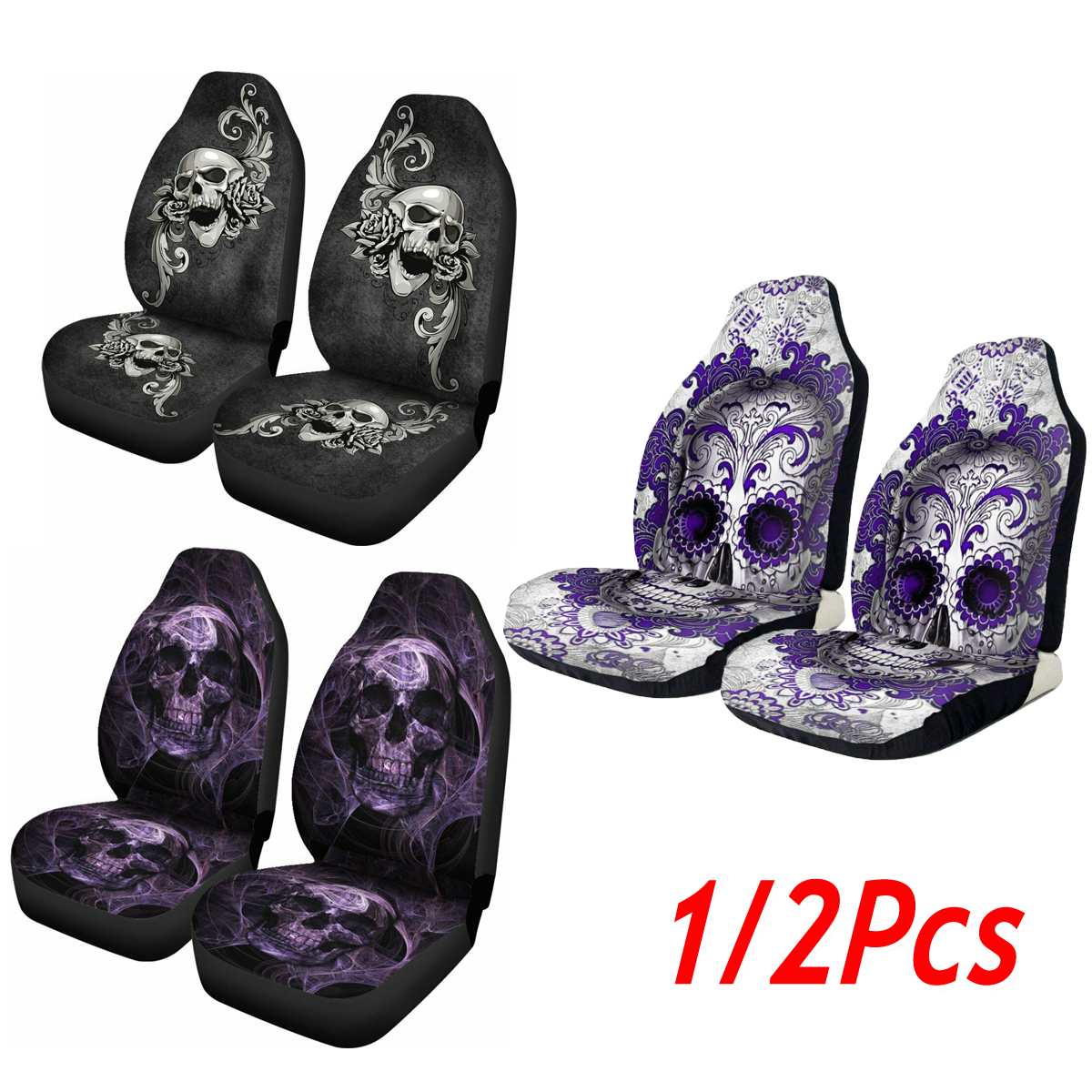 Skull Print Front Car Seat Cover